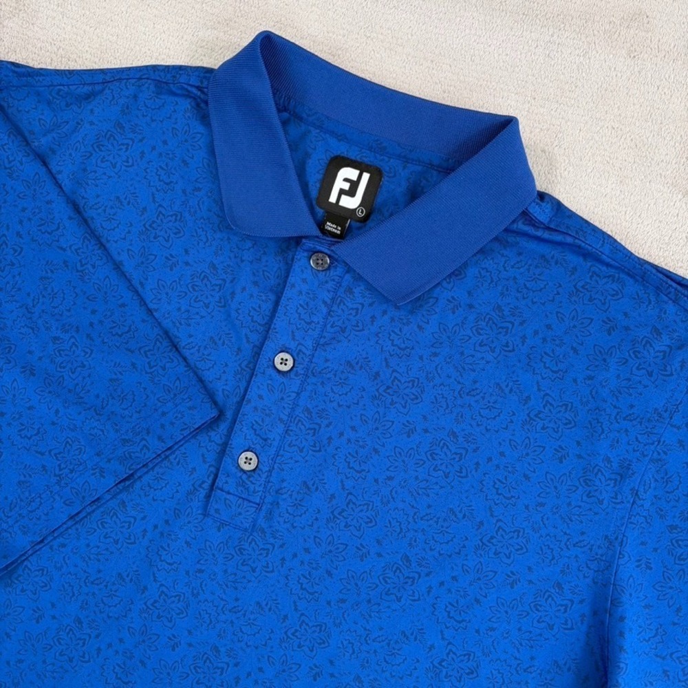 FootJoy FJ Performance Golf Polo Shirt in Royal Blue Geometric Floral Men Large